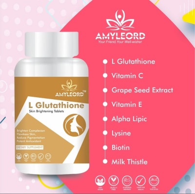 Amyleord L - Glutathione Tablets 1000mg with Vitamin C & E, Biotin, Milk  Thistle, Grape Seed Extract for Help to Skin Glow and Hydration - 60 Tablets 